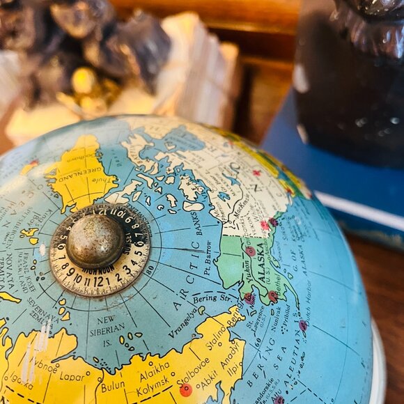 Vintage Mid Century Tin Desk 8 Inch Magnetic Air Race Globe, Replogle Globes Inc - Picture 14 of 16